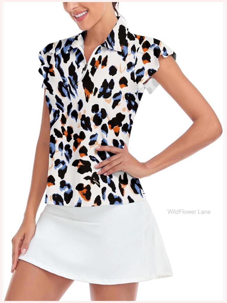 Moisture Wicking Petal Sleeve Golf Polo Upf 50+ Half Zip